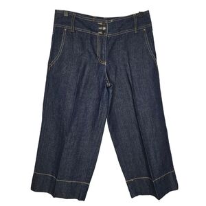 Ann Taylor LOFT Petites Linen Blend Dark Wash Wide Leg Capri Denim Jeans Size 2P